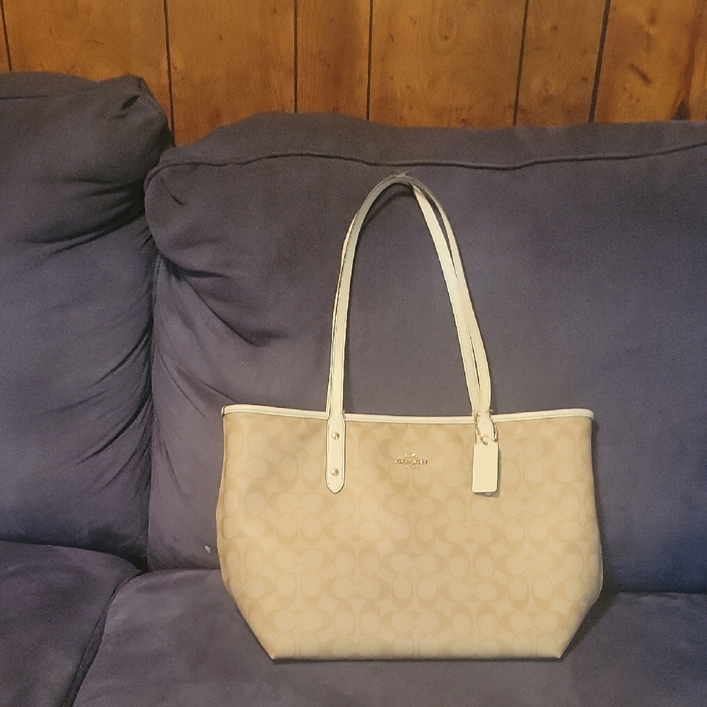 Coach Tan Monogram Tote Bag with Leather Straps